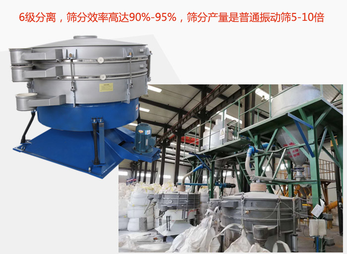 搖擺篩采用6級分離，篩分效率高達90%-95%，篩分產(chǎn)量是普通振動篩5-10倍