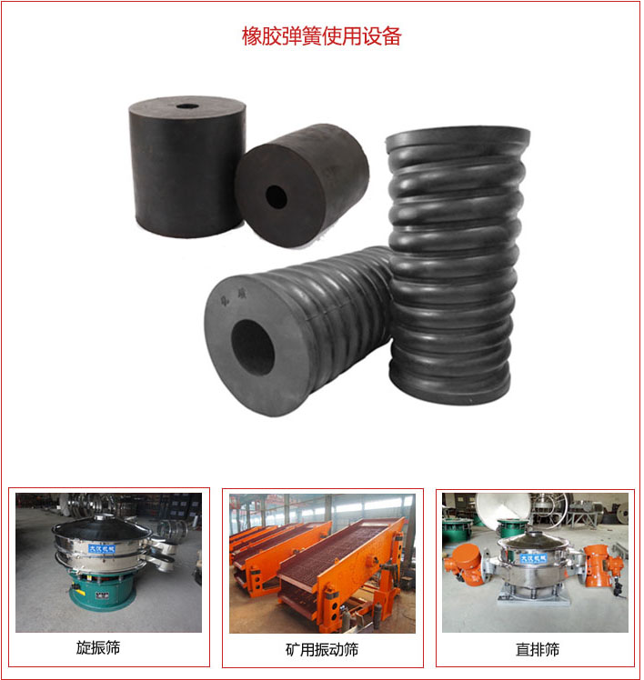 橡膠彈簧適用設(shè)備：旋振篩，礦用振動篩，直排篩等