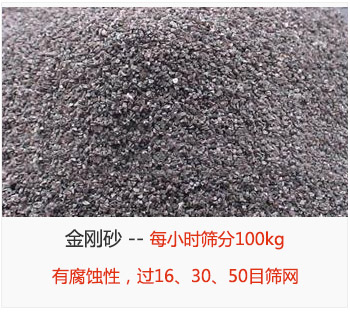 篩分金剛砂每小時(shí)100kg，有腐蝕性，過16、30、50目篩網(wǎng)