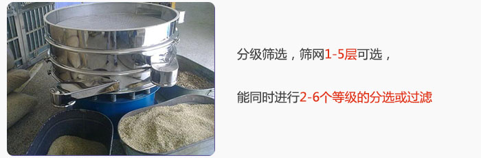 分級(jí)篩選，可篩1至5層篩網(wǎng)，能同時(shí)進(jìn)行2至6個(gè)等級(jí)的分選或過濾