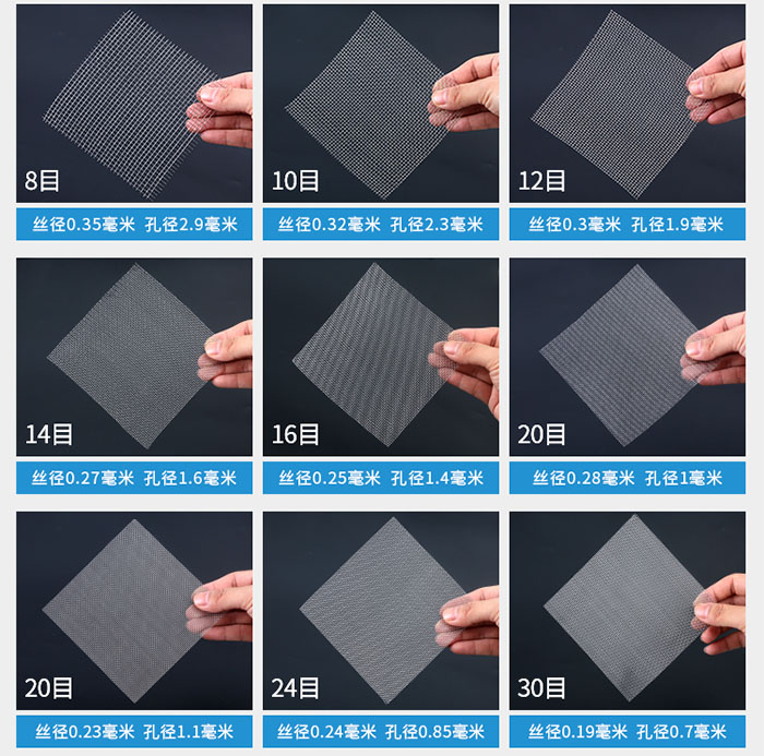 8目-30目金屬絲編織網(wǎng)對應(yīng)的絲徑，孔徑圖片展示