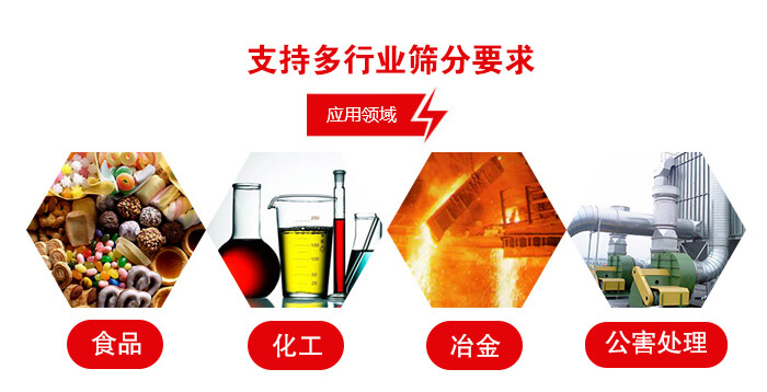 旋振篩適用的行業(yè)：食品行業(yè)，化工行業(yè)，冶金行業(yè)，公害處理等。