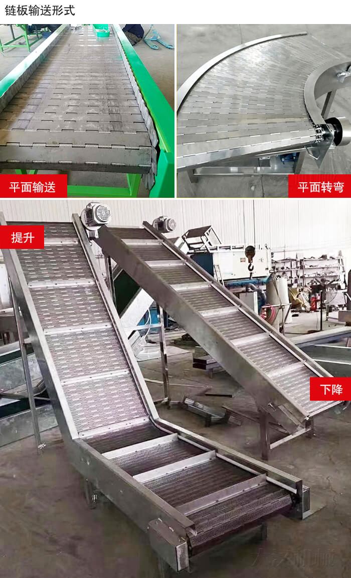 鏈板輸送機(jī)平面輸送，平面拐彎，提升等運(yùn)行現(xiàn)場(chǎng)圖片